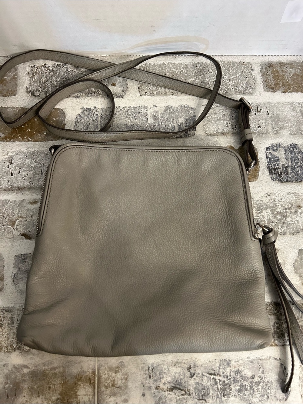 Banana Republic Pebbled Gray Leather Crossbody Bag Minimalist